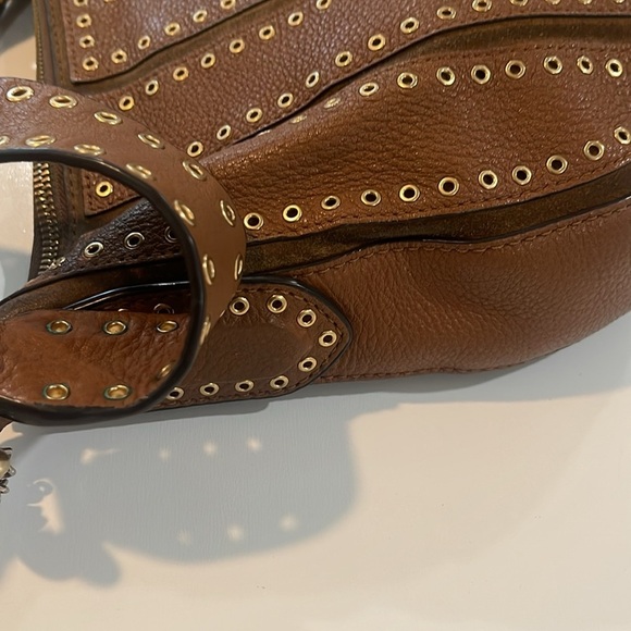 MK Michael Kors Brooklyn Grommet Leather Suede Hobo Crossbody Bag Caramel brown - Picture 6 of 17